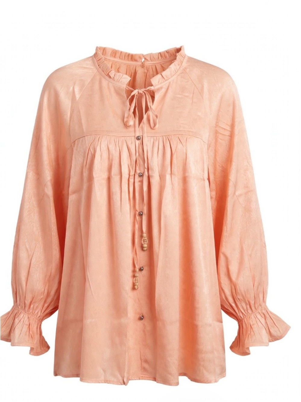 entro Blush Peach Tie-Neck Peasant Tunic
